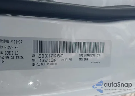 2015 Dodge Charger Sxt из США, поврежденный, VIN 2C3CDXHG4FH730062